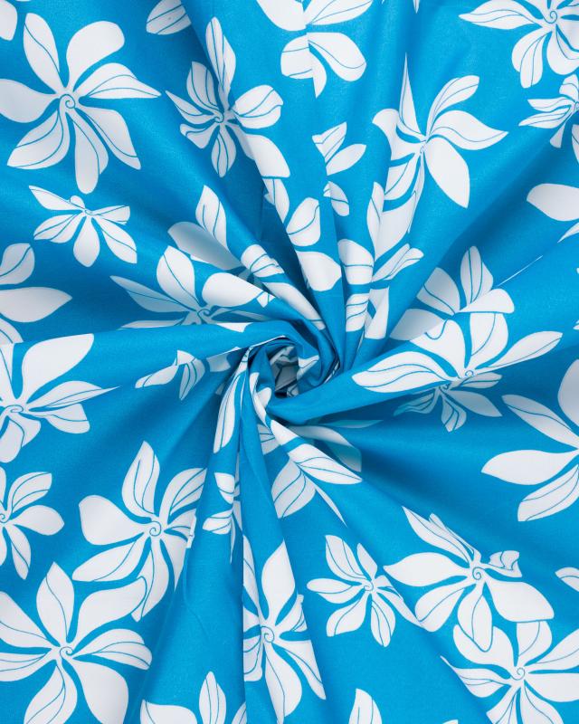 Tissu Polynésien TIARE Bleu Turquoise - Tissushop